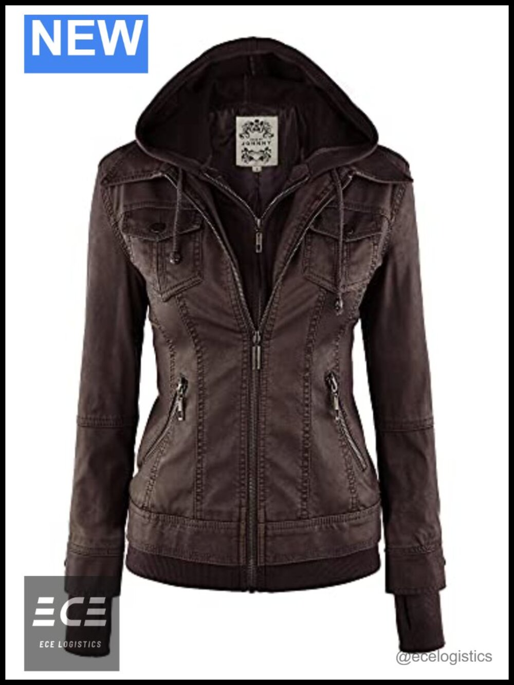 Faux Leather Jacket Motorcycle Coat Biker Removable Hood